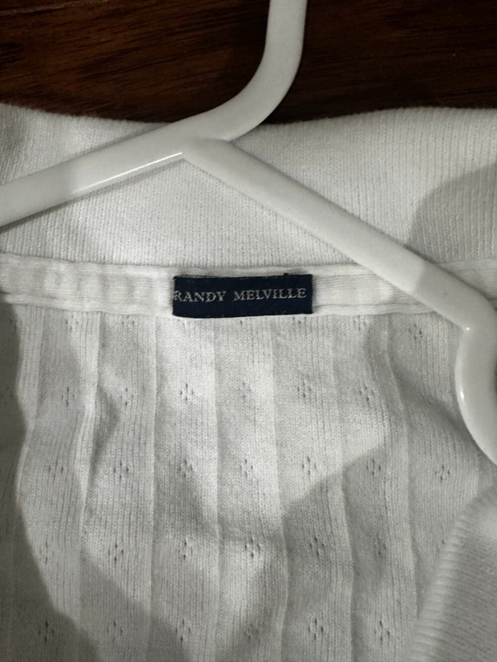 Brandy Melville White Pointelle Polo Top - One Size